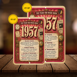 1957 The Year You Were Born Aluminum Sign – Vintage Birthday & Anniversary Gift