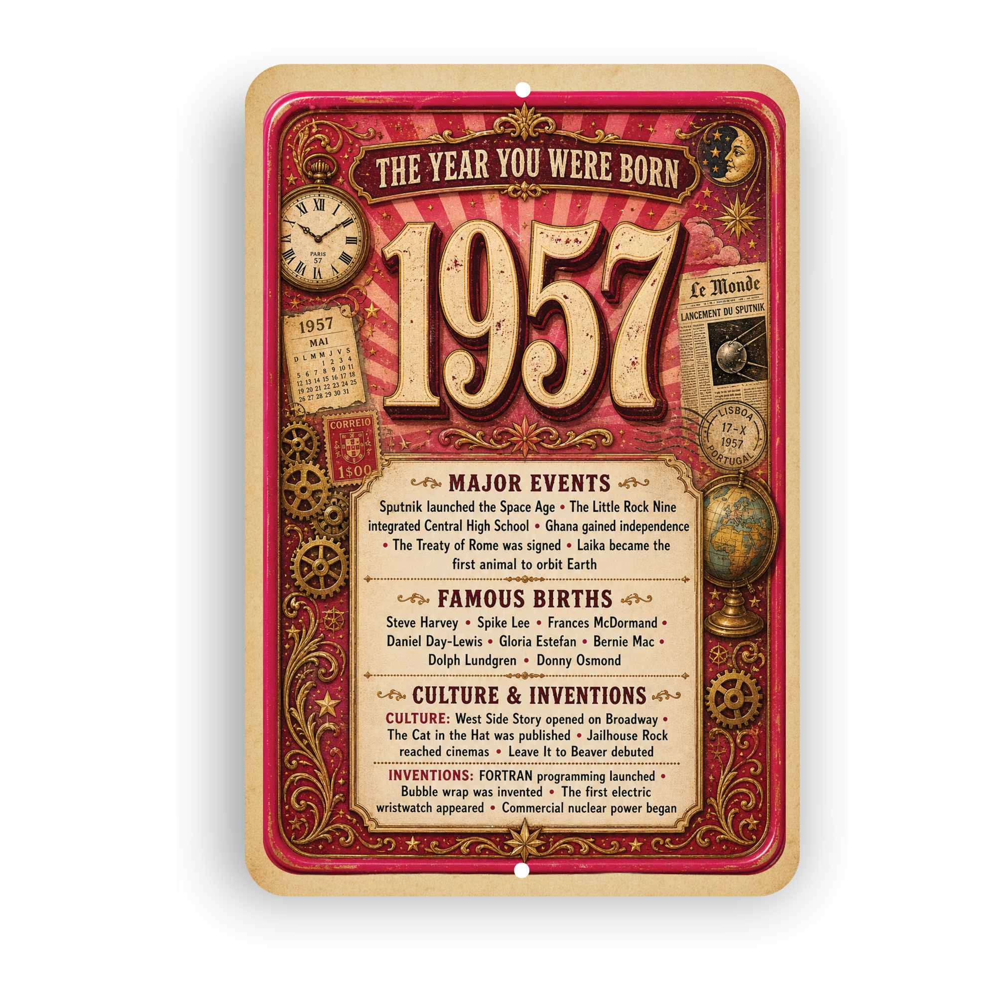1957 The Year You Were Born Aluminum Sign – Vintage Birthday & Anniversary Gift