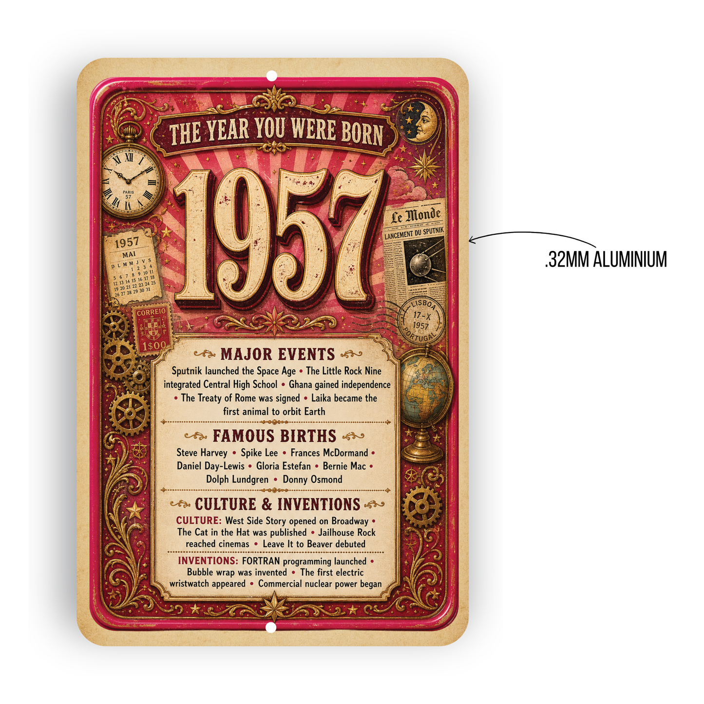 1957 The Year You Were Born Aluminum Sign – Vintage Birthday & Anniversary Gift
