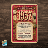 1957 The Year You Were Born Aluminum Sign – Vintage Birthday & Anniversary Gift