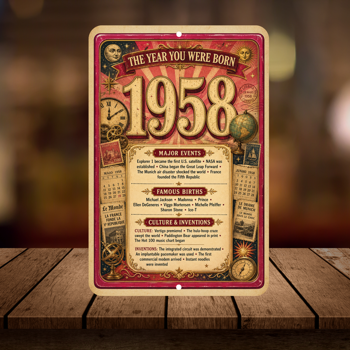 1958 The Year You Were Born Aluminum Sign – Vintage Birthday & Anniversary Gift