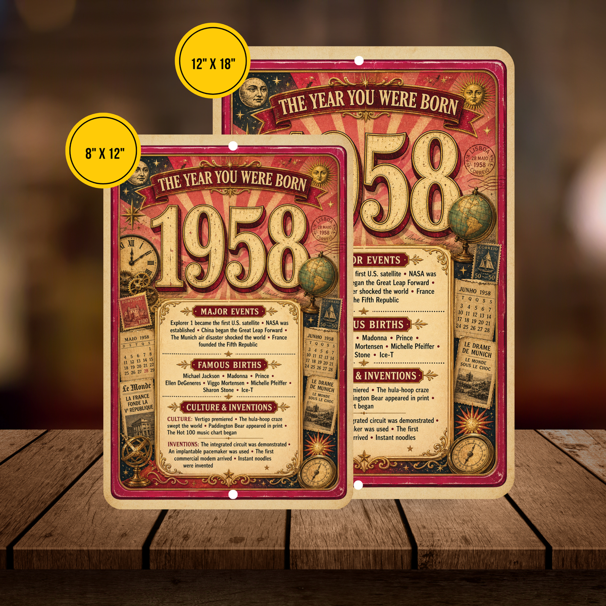 1958 The Year You Were Born Aluminum Sign – Vintage Birthday & Anniversary Gift