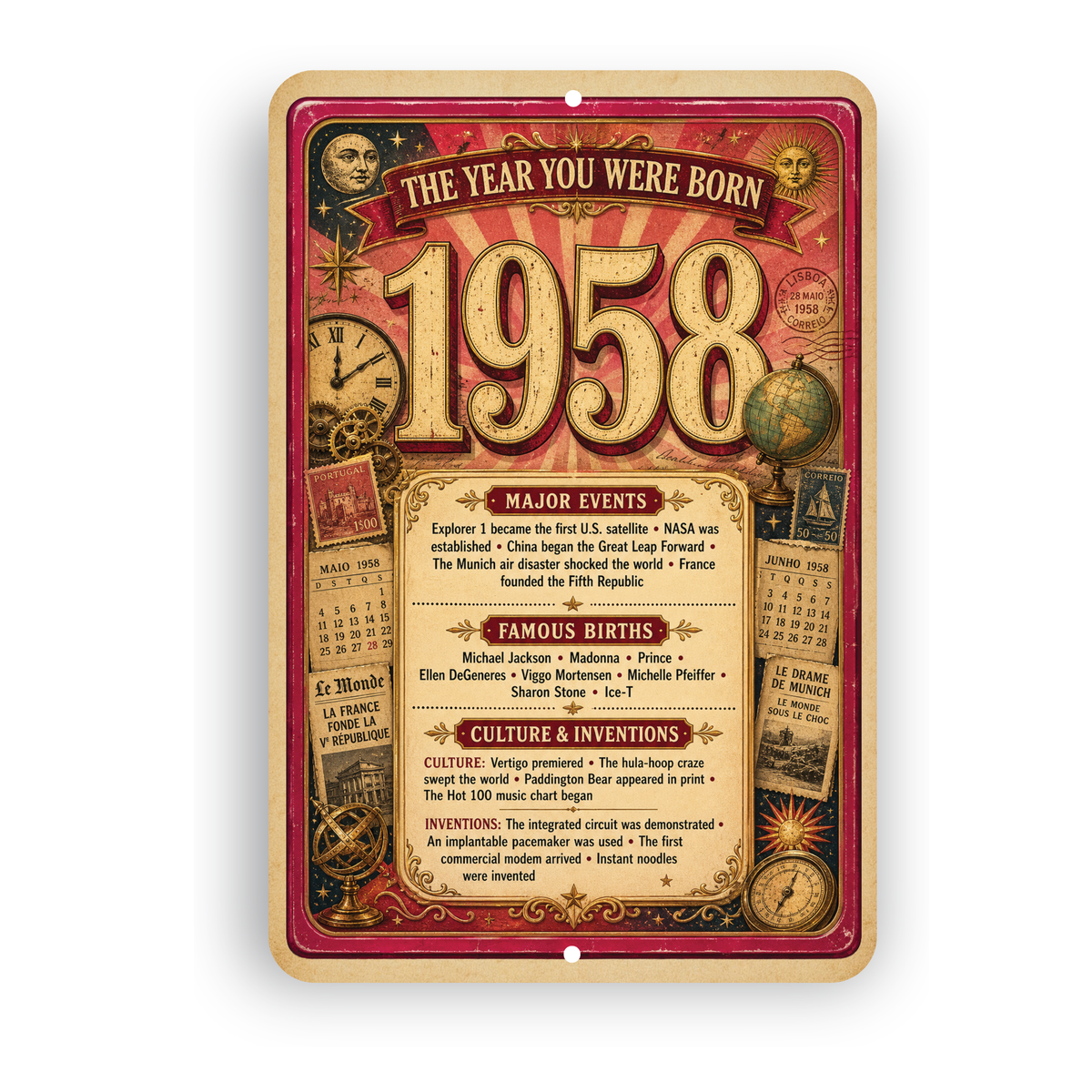 1958 The Year You Were Born Aluminum Sign – Vintage Birthday & Anniversary Gift