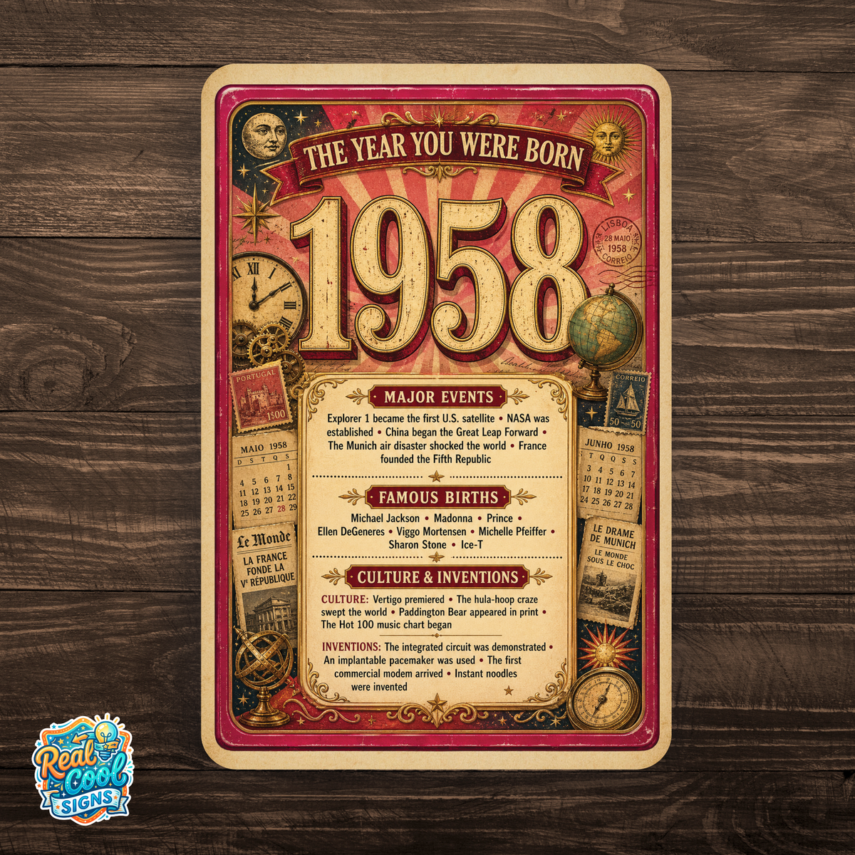 1958 The Year You Were Born Aluminum Sign – Vintage Birthday & Anniversary Gift