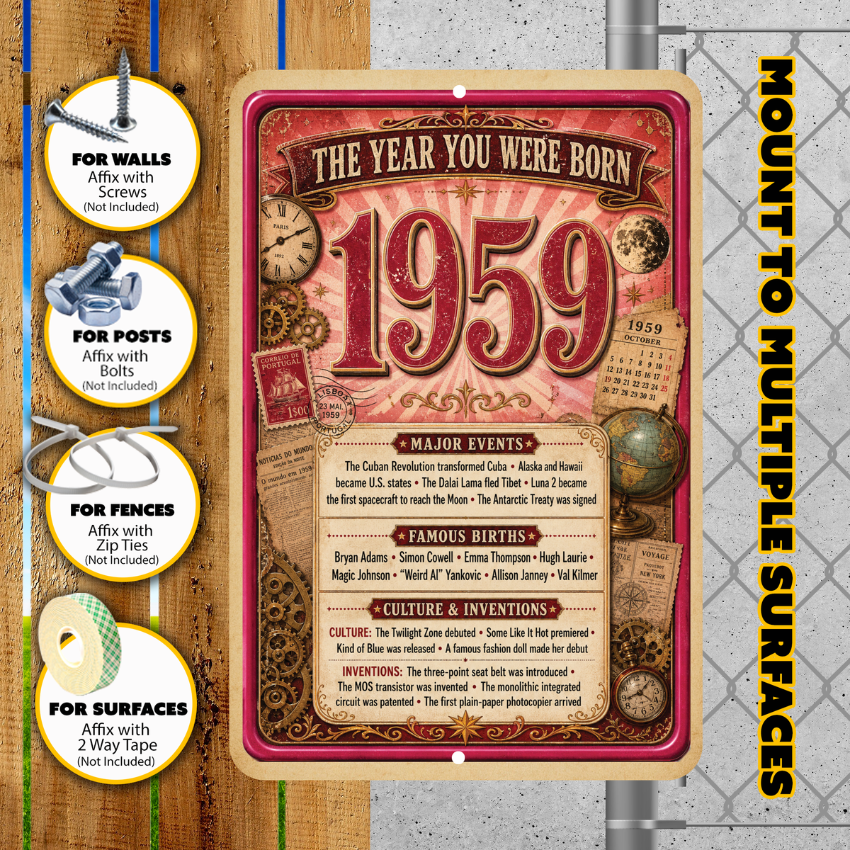 1959 The Year You Were Born Aluminum Sign – Vintage Birthday & Anniversary Gift