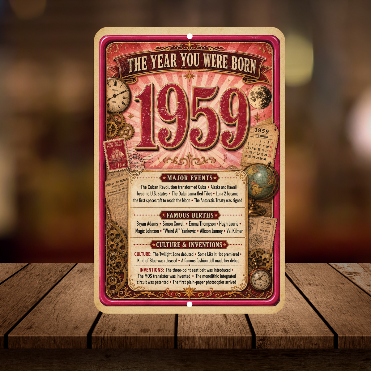 1959 The Year You Were Born Aluminum Sign – Vintage Birthday & Anniversary Gift