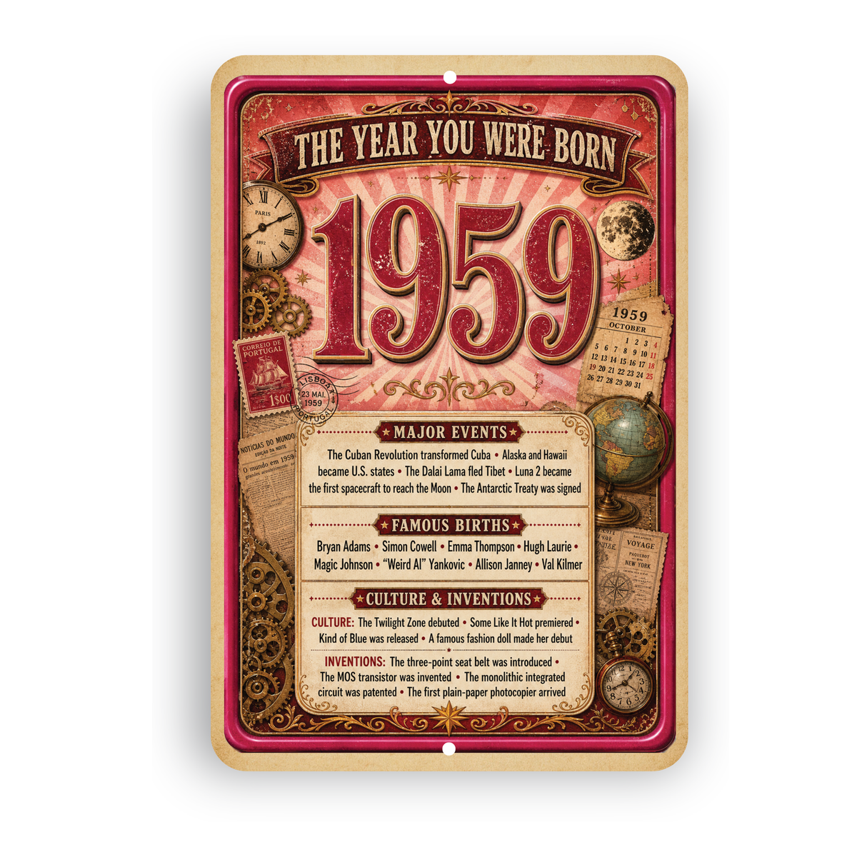 1959 The Year You Were Born Aluminum Sign – Vintage Birthday & Anniversary Gift