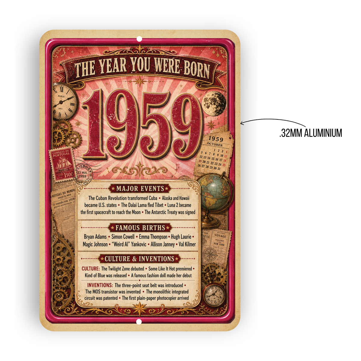 1959 The Year You Were Born Aluminum Sign – Vintage Birthday & Anniversary Gift