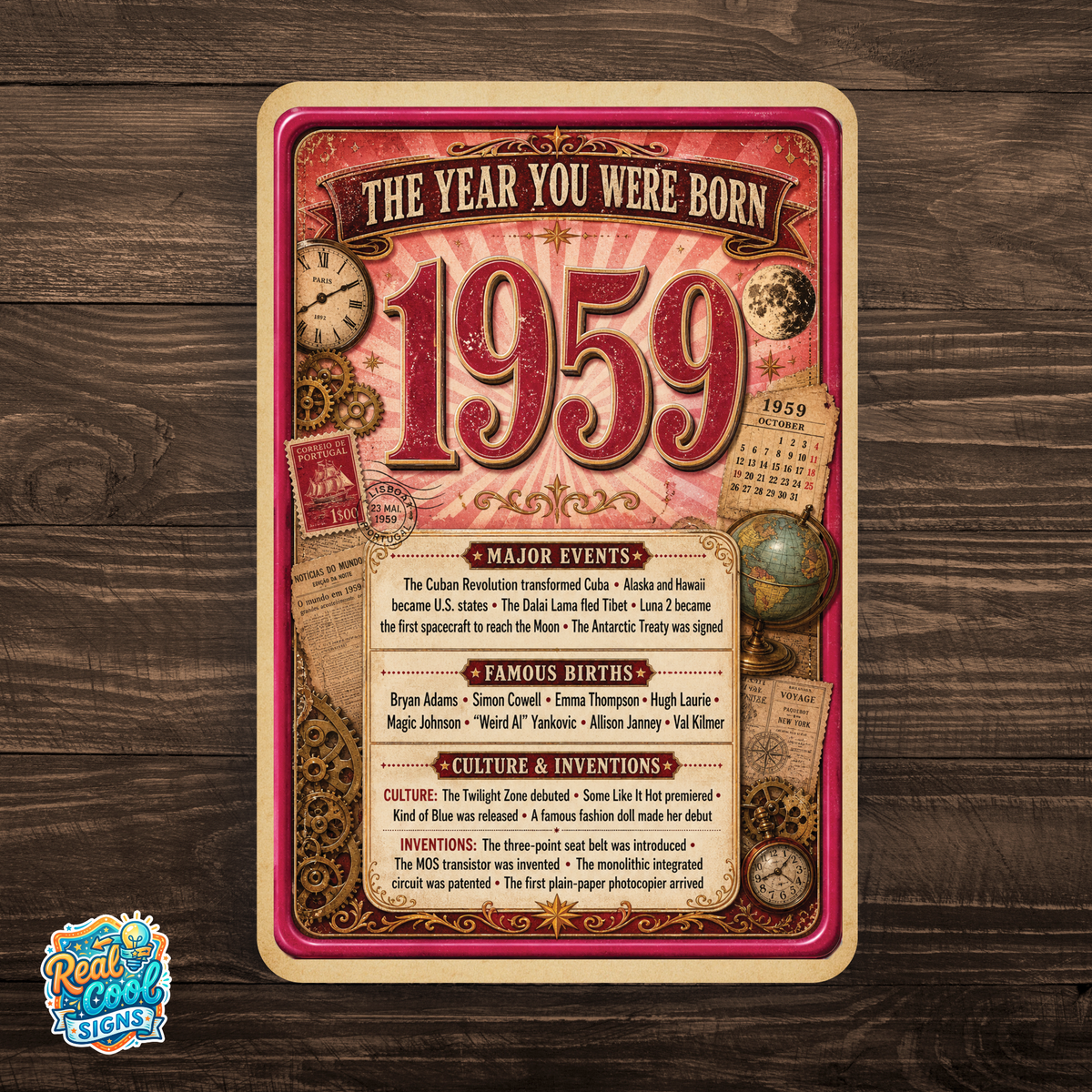 1959 The Year You Were Born Aluminum Sign – Vintage Birthday & Anniversary Gift