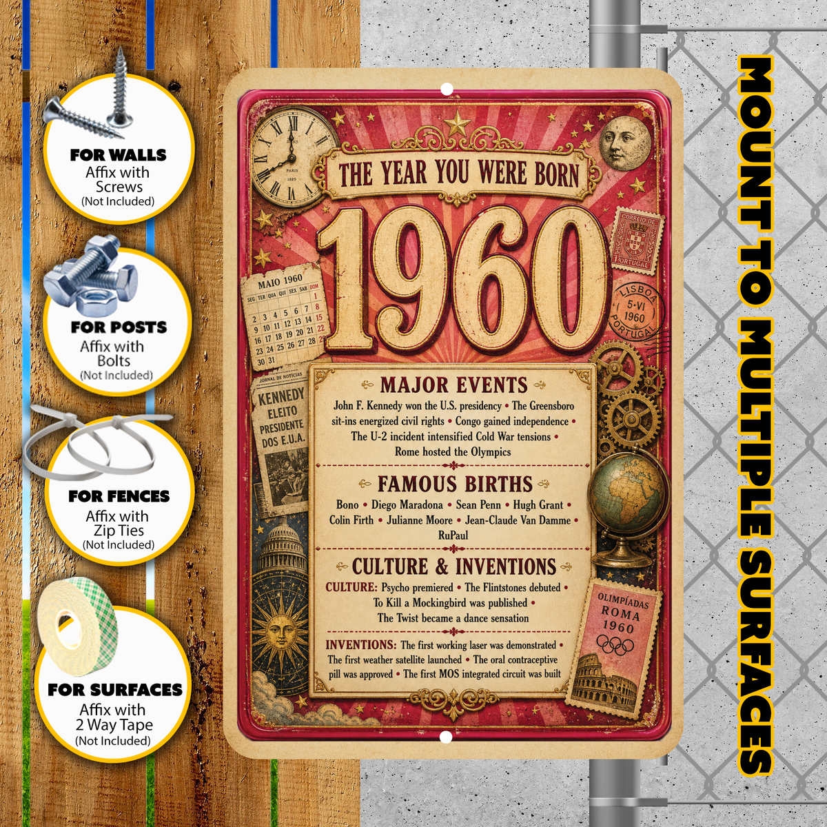 1960 The Year You Were Born Aluminum Sign – Vintage Birthday & Anniversary Gift