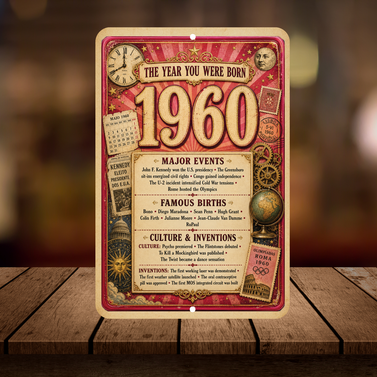 1960 The Year You Were Born Aluminum Sign – Vintage Birthday & Anniversary Gift