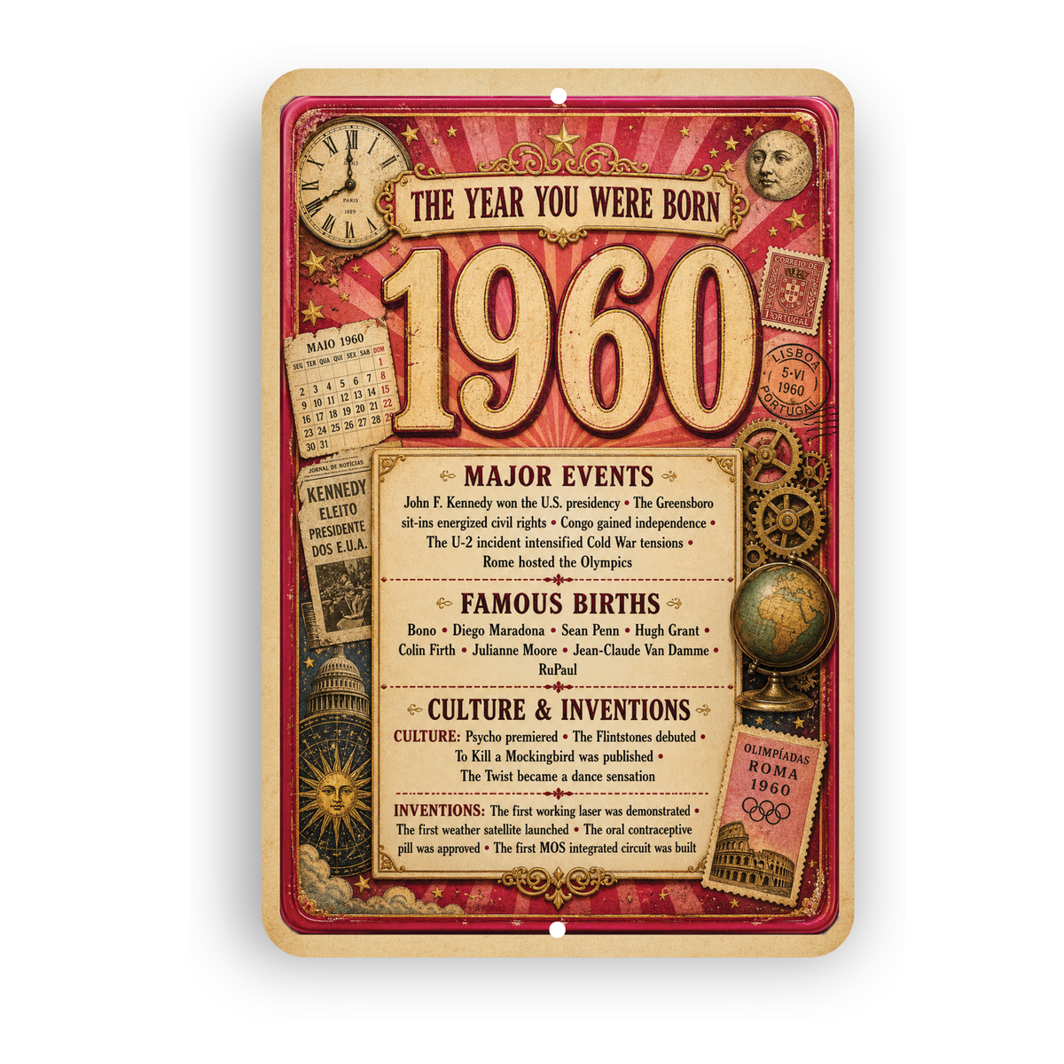 1960 The Year You Were Born Aluminum Sign – Vintage Birthday & Anniversary Gift
