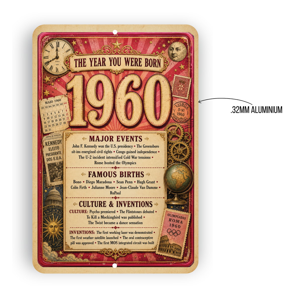 1960 The Year You Were Born Aluminum Sign – Vintage Birthday & Anniversary Gift