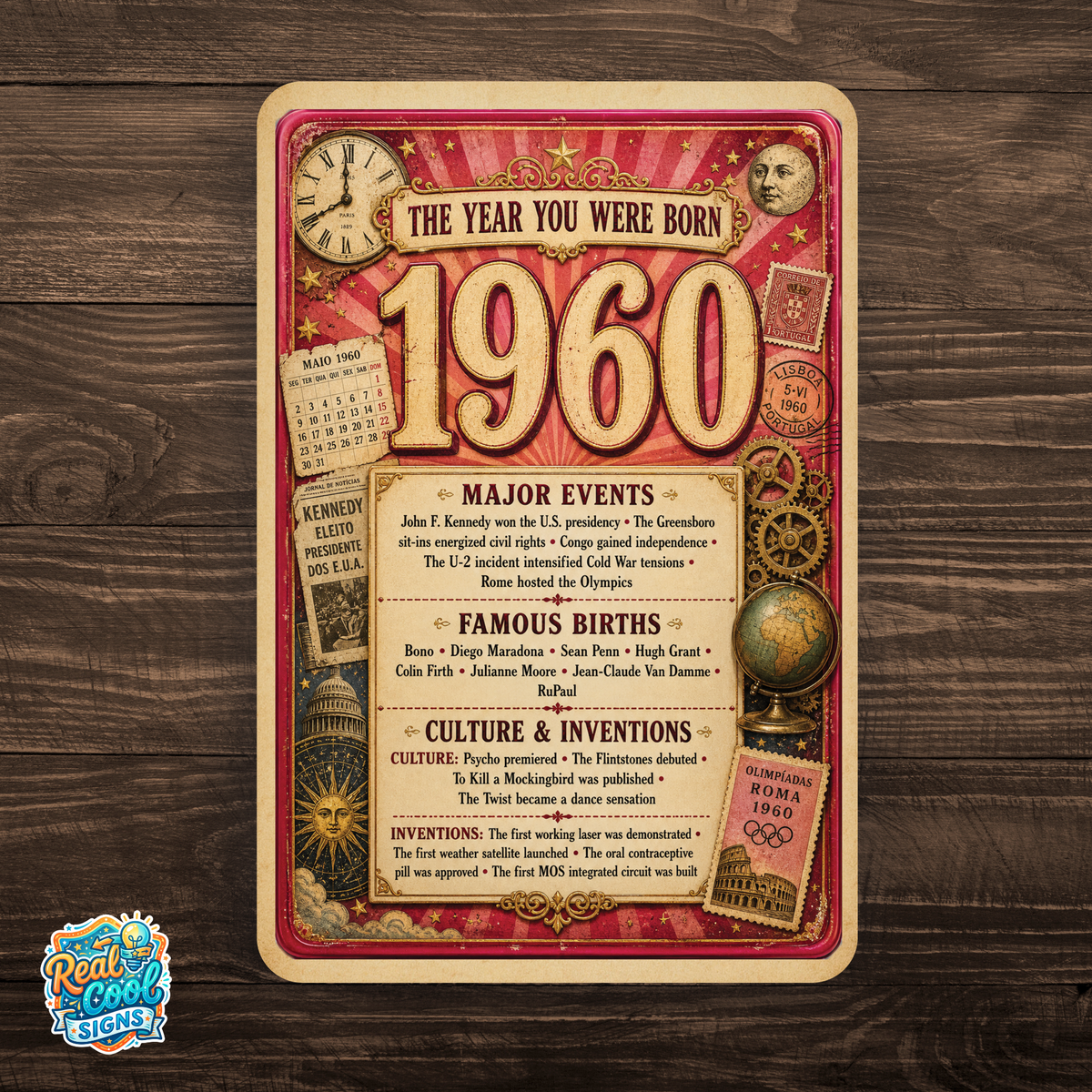 1960 The Year You Were Born Aluminum Sign – Vintage Birthday & Anniversary Gift