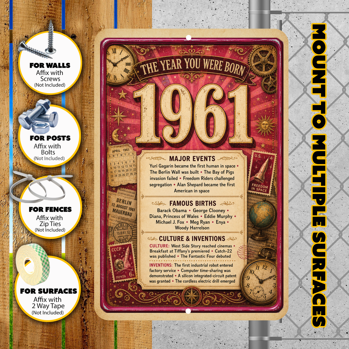 1961 The Year You Were Born Aluminum Sign – Vintage Birthday & Anniversary Gift