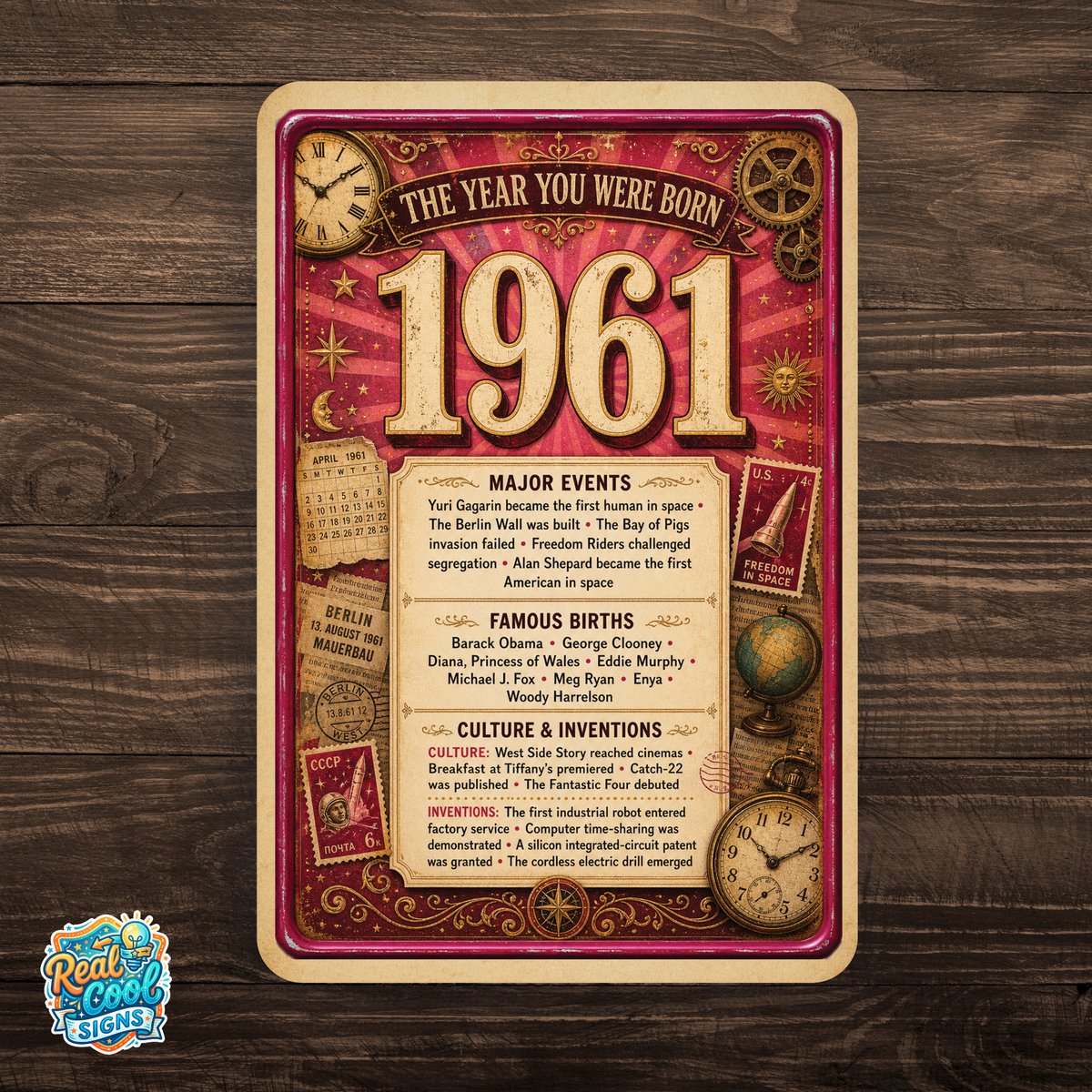1961 The Year You Were Born Aluminum Sign – Vintage Birthday & Anniversary Gift