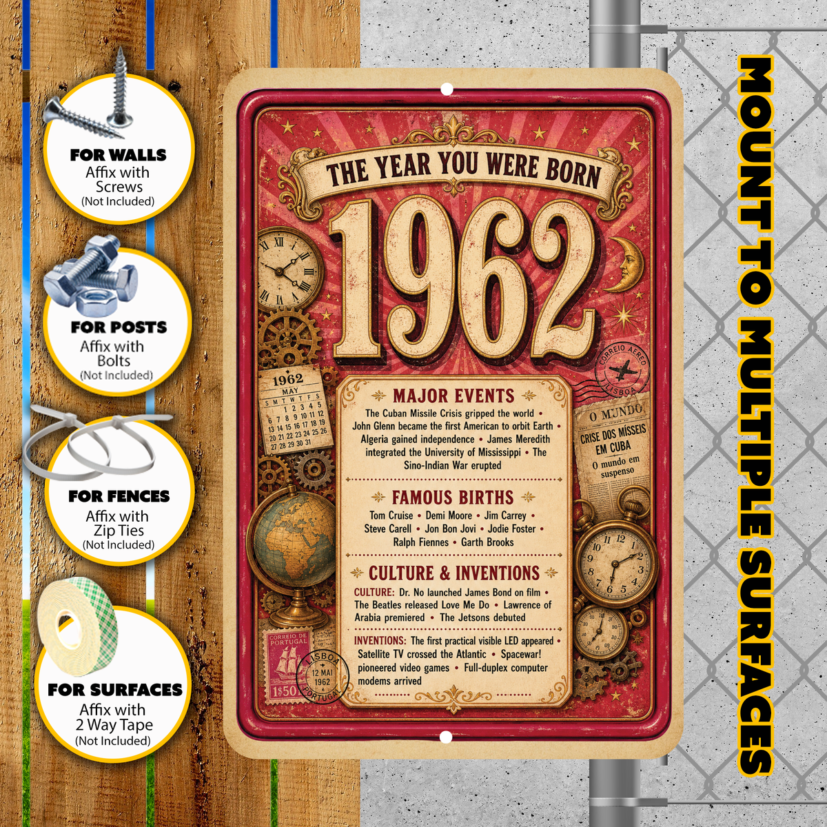 1962 The Year You Were Born Aluminum Sign – Vintage Birthday & Anniversary Gift