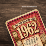 1962 The Year You Were Born Aluminum Sign – Vintage Birthday & Anniversary Gift