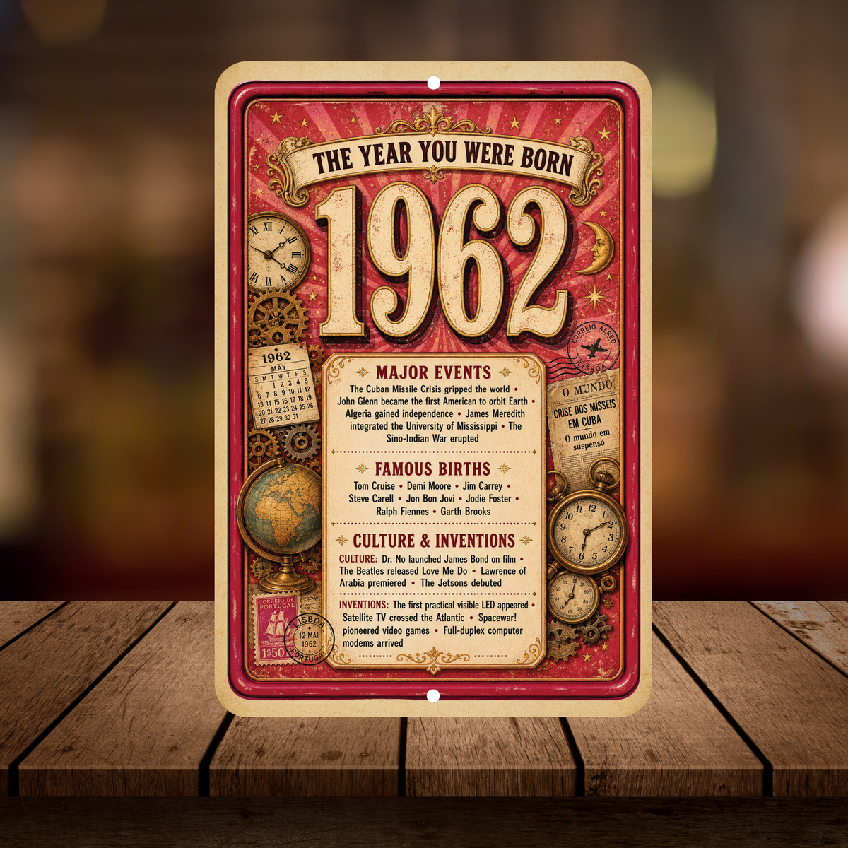 1962 The Year You Were Born Aluminum Sign – Vintage Birthday & Anniversary Gift