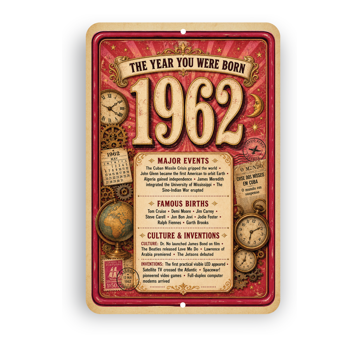 1962 The Year You Were Born Aluminum Sign – Vintage Birthday & Anniversary Gift