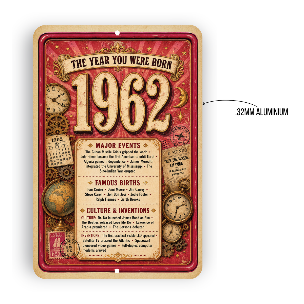 1962 The Year You Were Born Aluminum Sign – Vintage Birthday & Anniversary Gift
