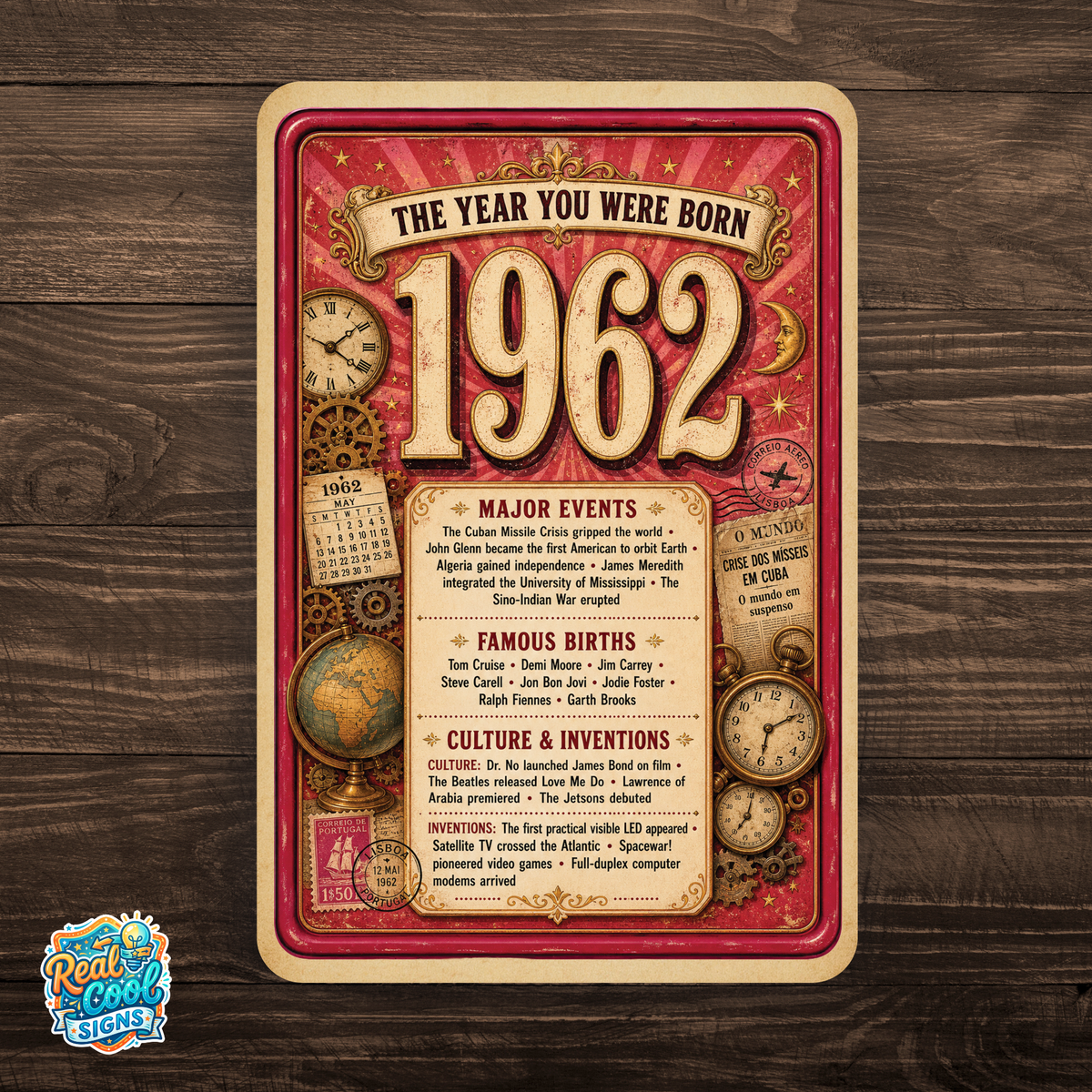 1962 The Year You Were Born Aluminum Sign – Vintage Birthday & Anniversary Gift