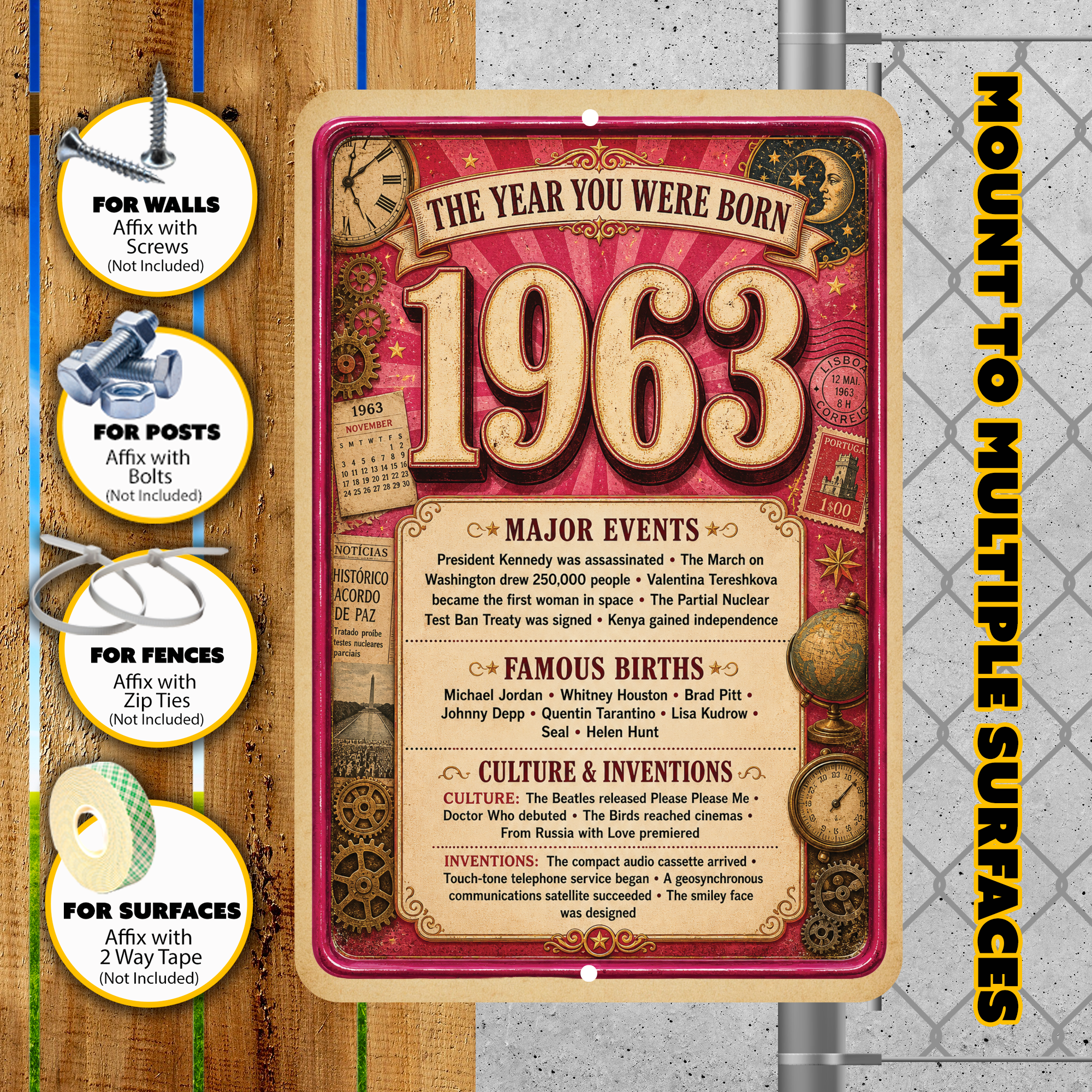 1963 The Year You Were Born Aluminum Sign – Vintage Birthday & Anniversary Gift