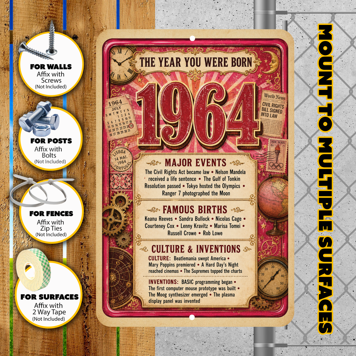 1964 The Year You Were Born Aluminum Sign – Vintage Birthday & Anniversary Gift