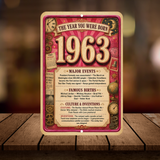 1963 The Year You Were Born Aluminum Sign – Vintage Birthday & Anniversary Gift