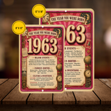 1963 The Year You Were Born Aluminum Sign – Vintage Birthday & Anniversary Gift