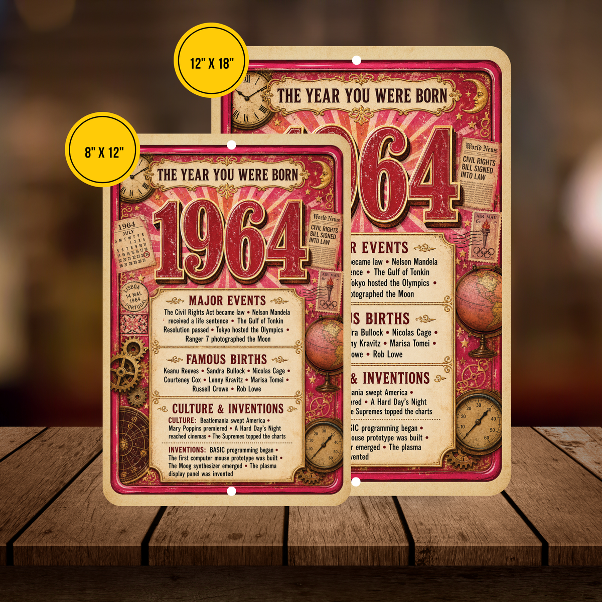 1964 The Year You Were Born Aluminum Sign – Vintage Birthday & Anniversary Gift