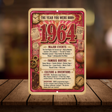 1964 The Year You Were Born Aluminum Sign – Vintage Birthday & Anniversary Gift