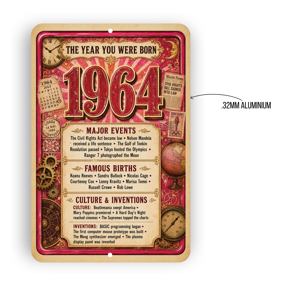 1964 The Year You Were Born Aluminum Sign – Vintage Birthday & Anniversary Gift