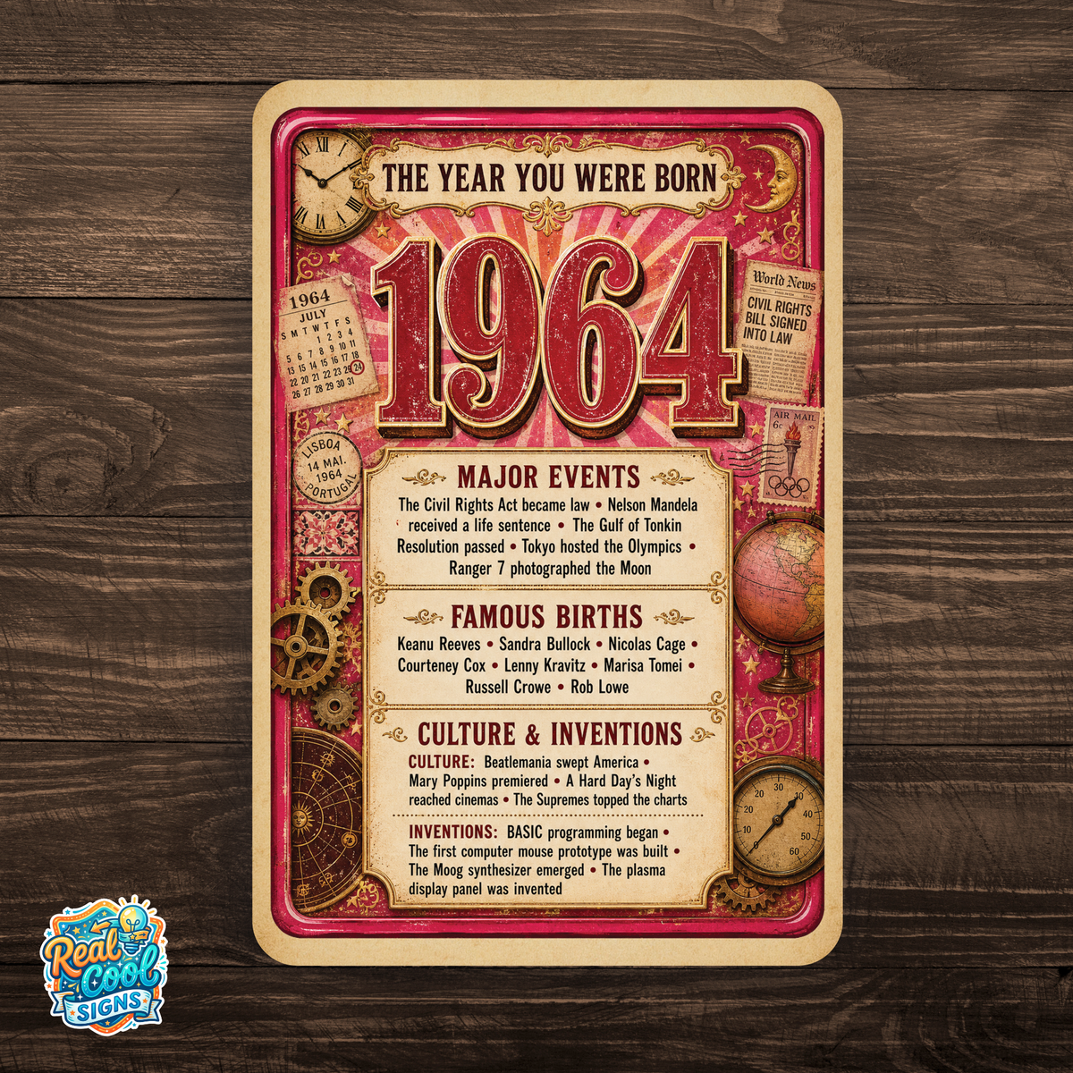 1964 The Year You Were Born Aluminum Sign – Vintage Birthday & Anniversary Gift
