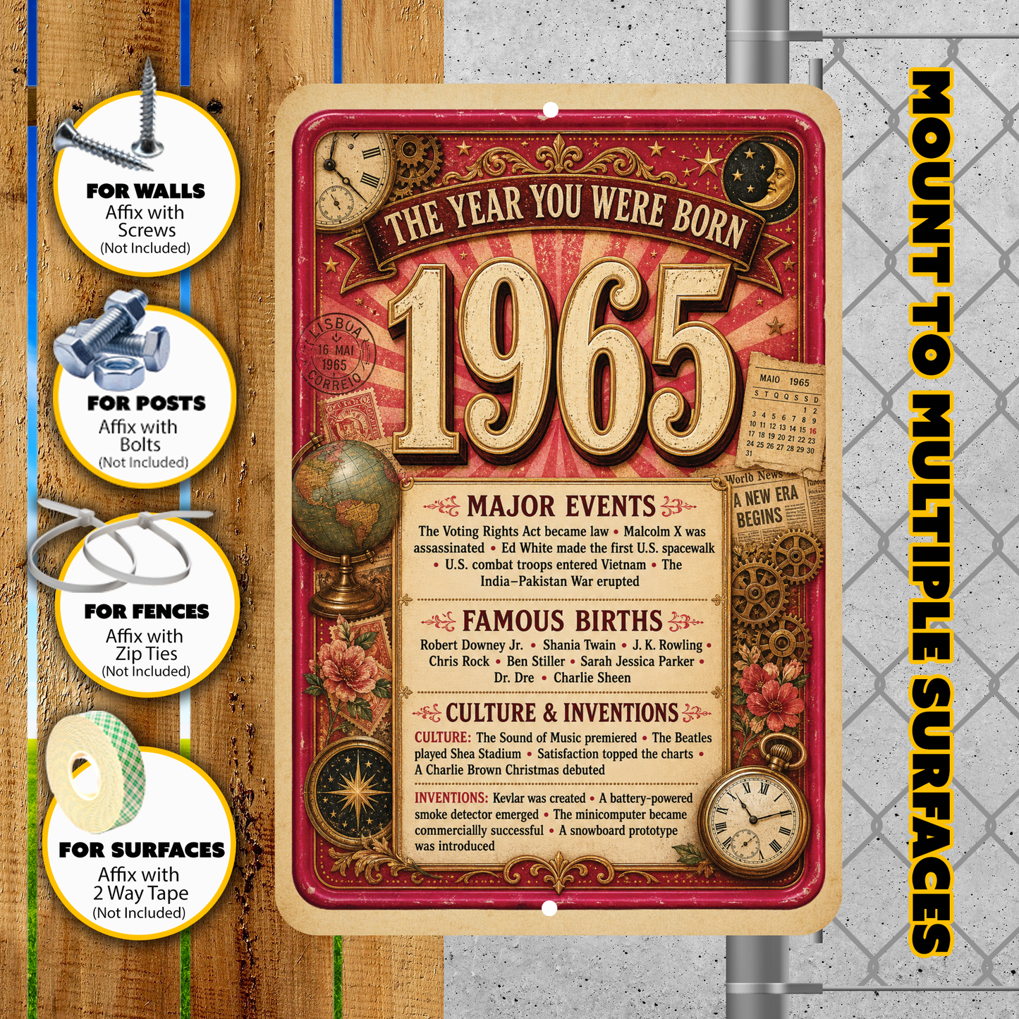1965 The Year You Were Born Aluminum Sign – Vintage Birthday & Anniversary Gift