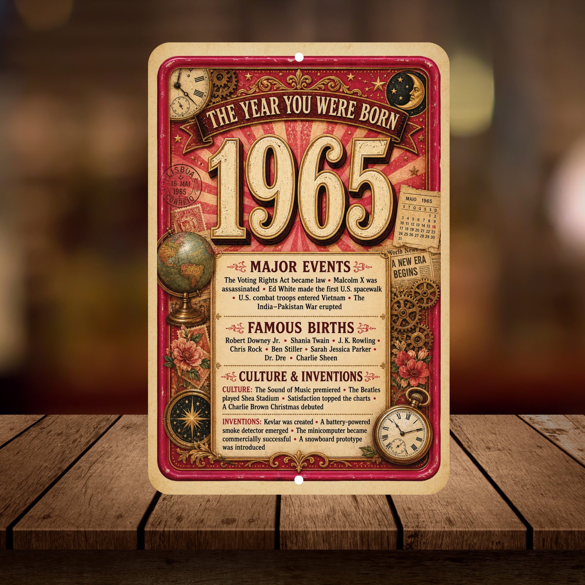 1965 The Year You Were Born Aluminum Sign – Vintage Birthday & Anniversary Gift