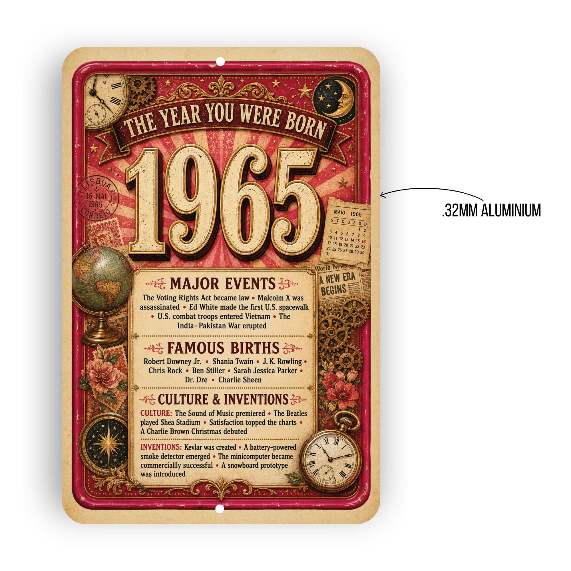 1965 The Year You Were Born Aluminum Sign – Vintage Birthday & Anniversary Gift