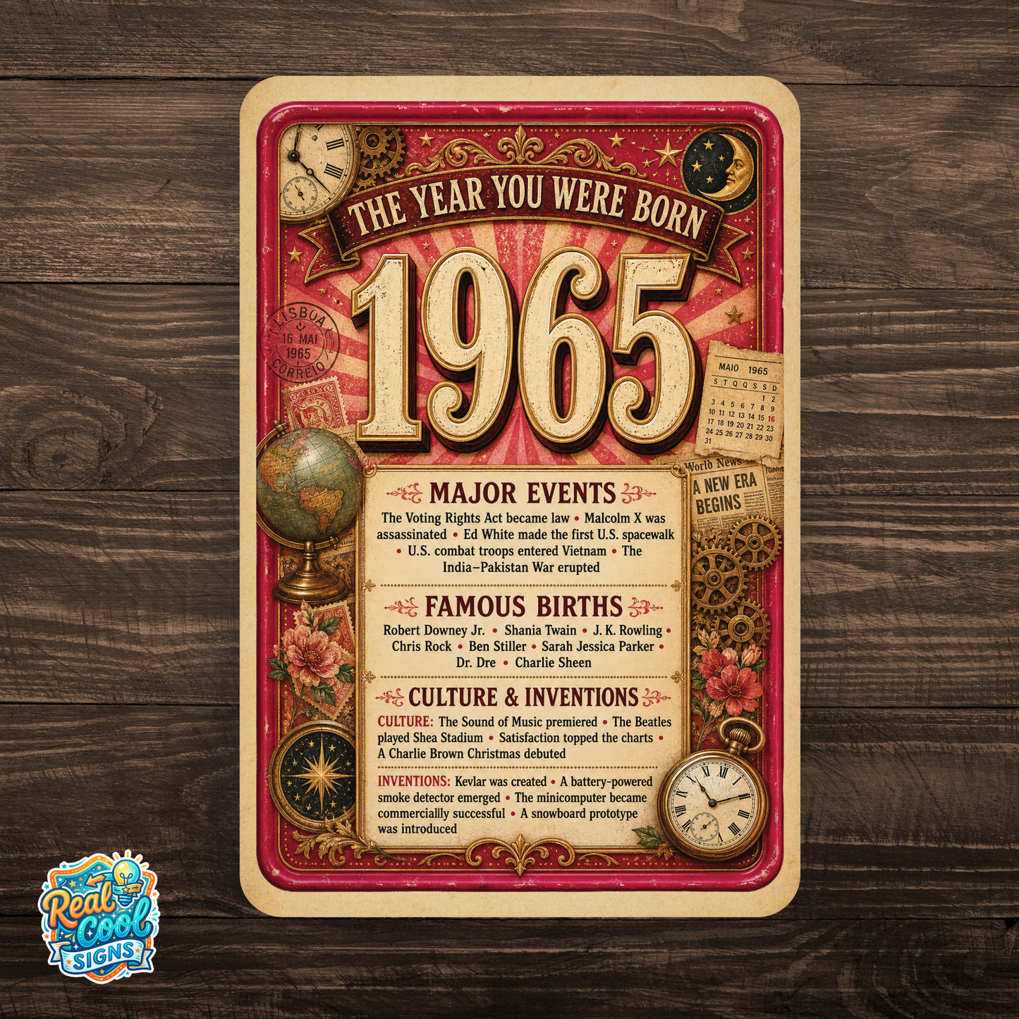 1965 The Year You Were Born Aluminum Sign – Vintage Birthday & Anniversary Gift