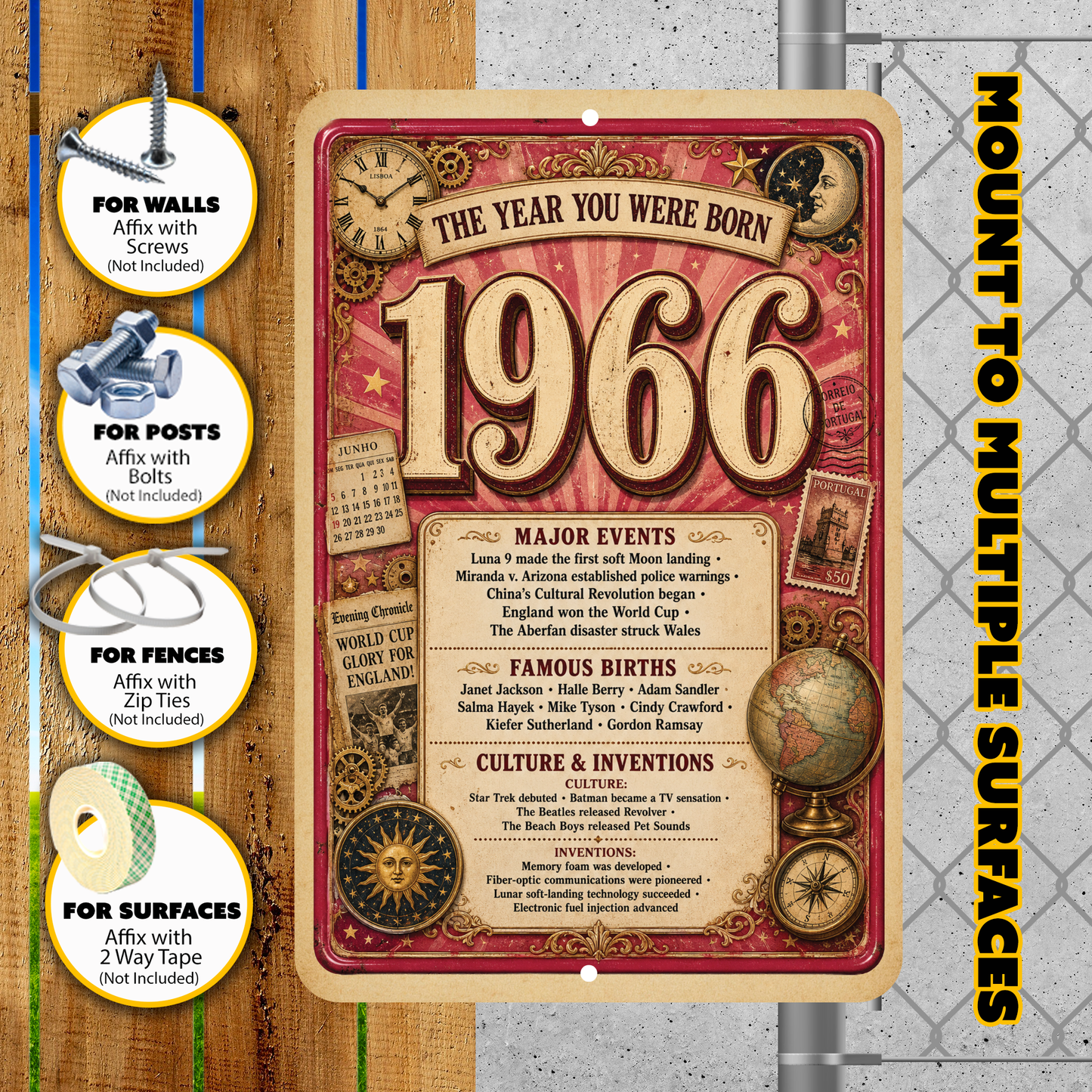1966 The Year You Were Born Aluminum Sign – Vintage Birthday & Anniversary Gift