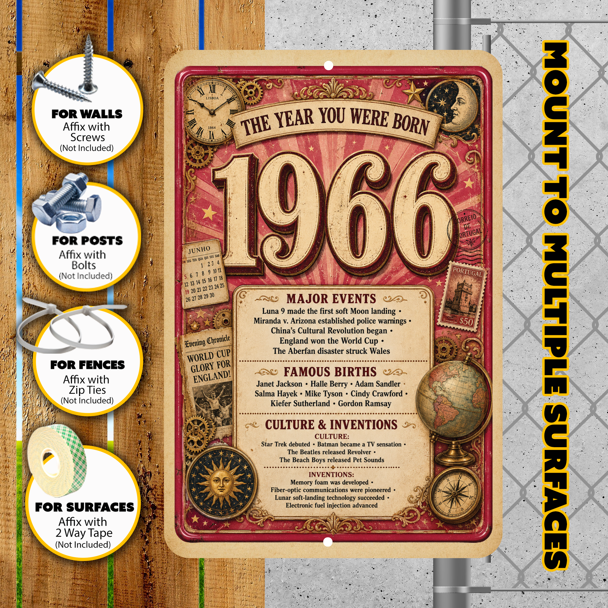 1966 The Year You Were Born Aluminum Sign – Vintage Birthday & Anniversary Gift