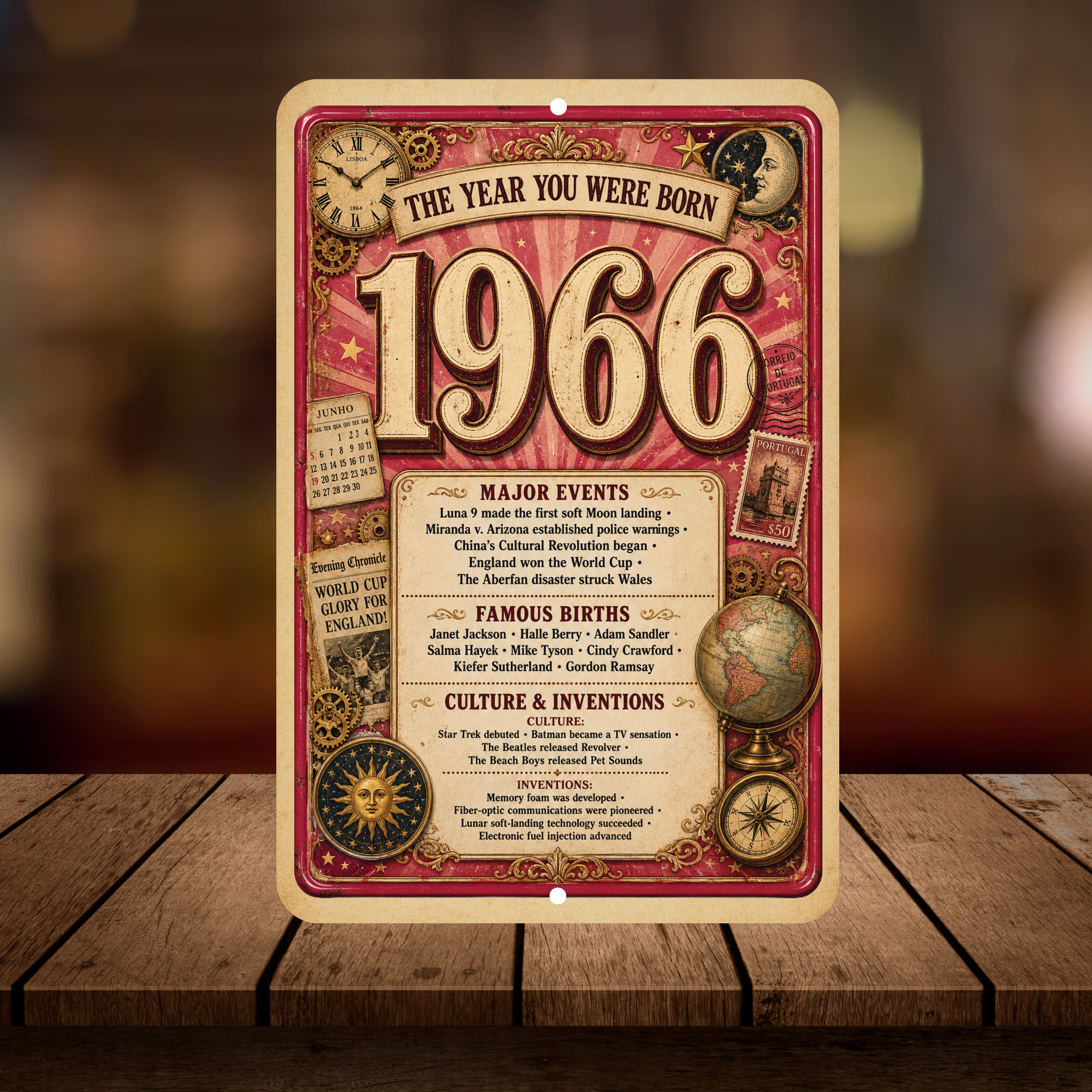 1966 The Year You Were Born Aluminum Sign – Vintage Birthday & Anniversary Gift