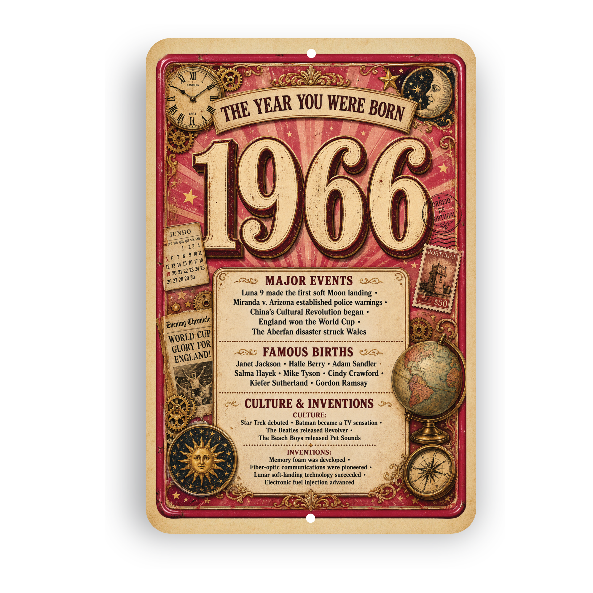 1966 The Year You Were Born Aluminum Sign – Vintage Birthday & Anniversary Gift