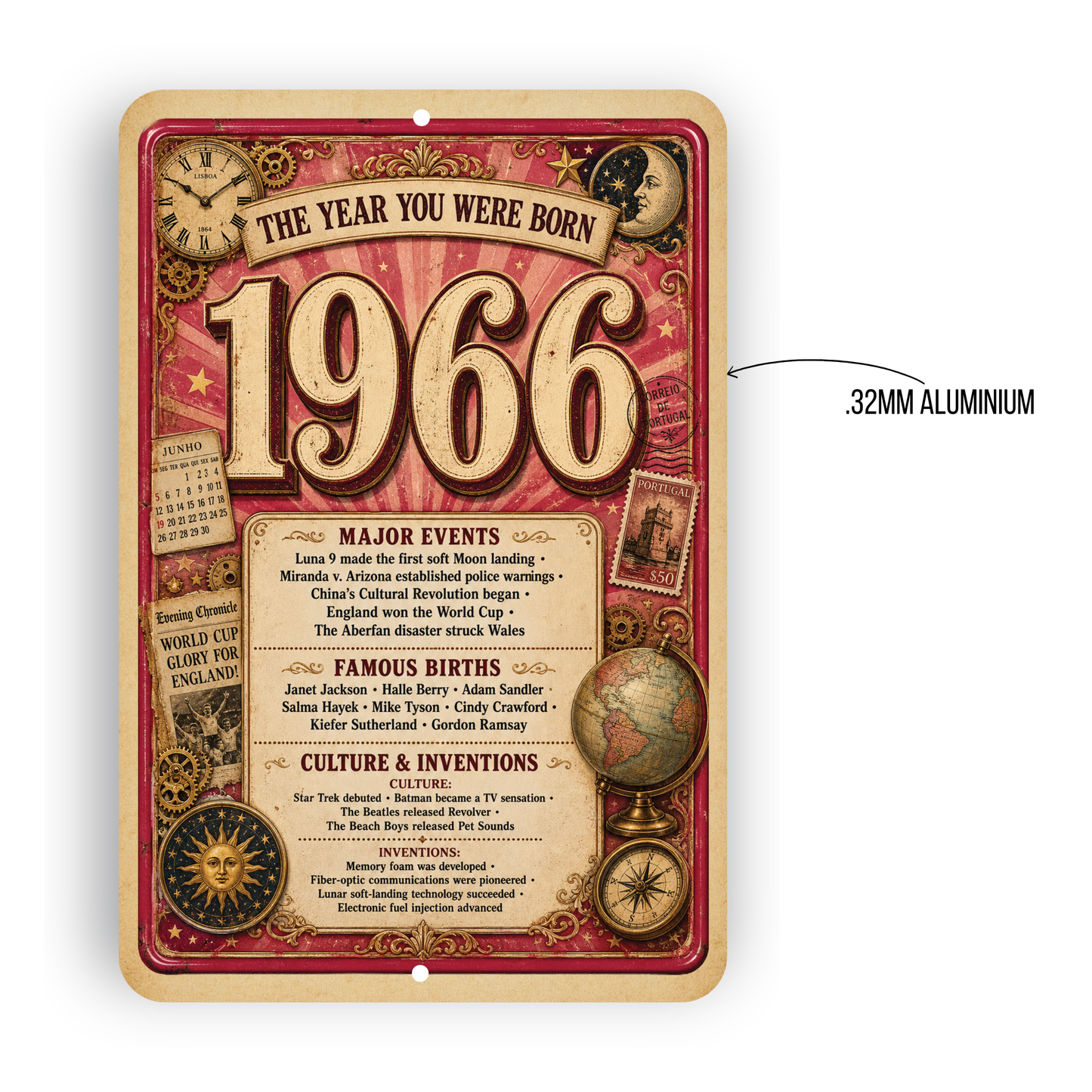 1966 The Year You Were Born Aluminum Sign – Vintage Birthday & Anniversary Gift