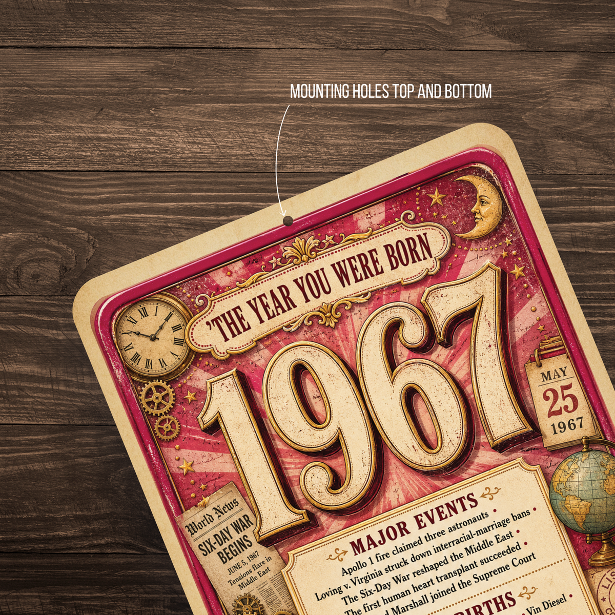 1967 The Year You Were Born Aluminum Sign – Vintage Birthday & Anniversary Gift