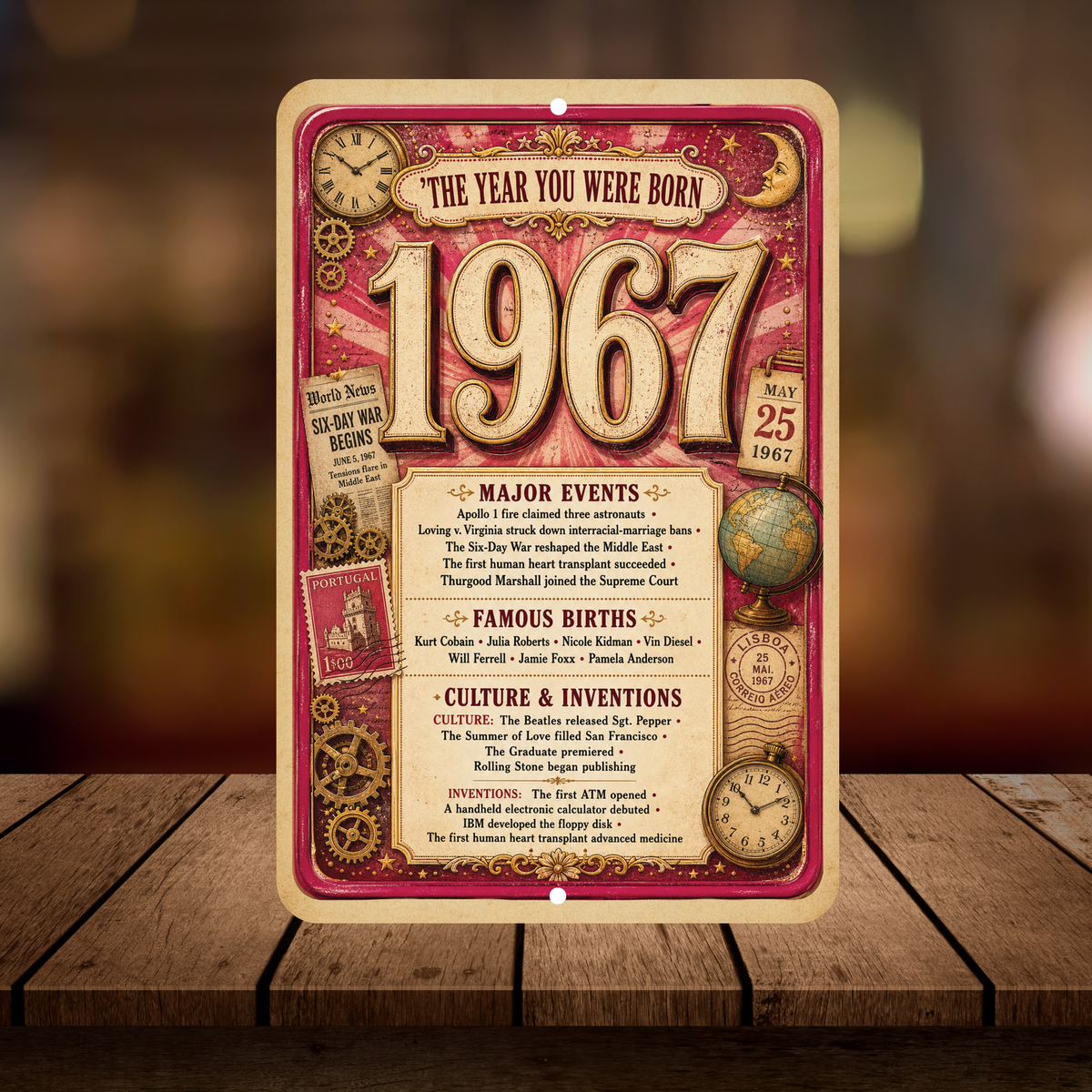1967 The Year You Were Born Aluminum Sign – Vintage Birthday & Anniversary Gift