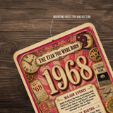 1968 The Year You Were Born Aluminum Sign – Vintage Birthday & Anniversary Gift