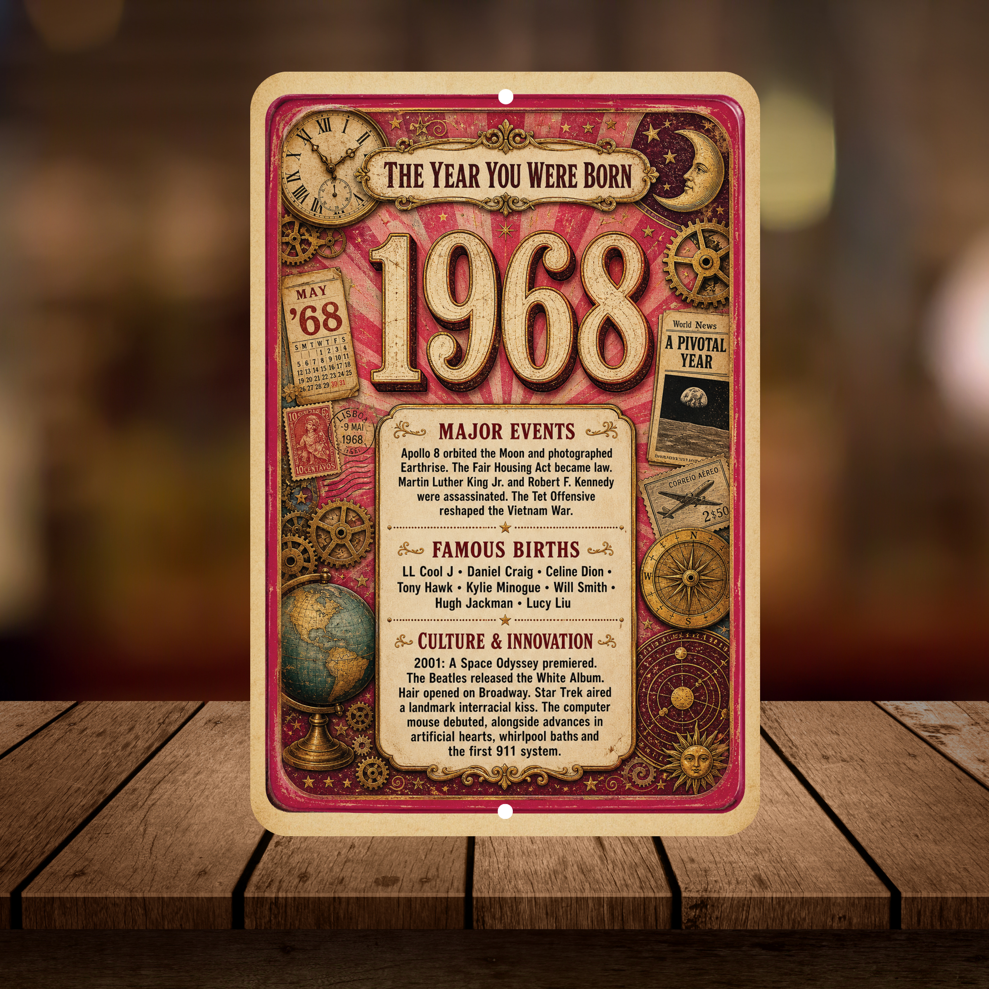 1968 The Year You Were Born Aluminum Sign – Vintage Birthday & Anniversary Gift