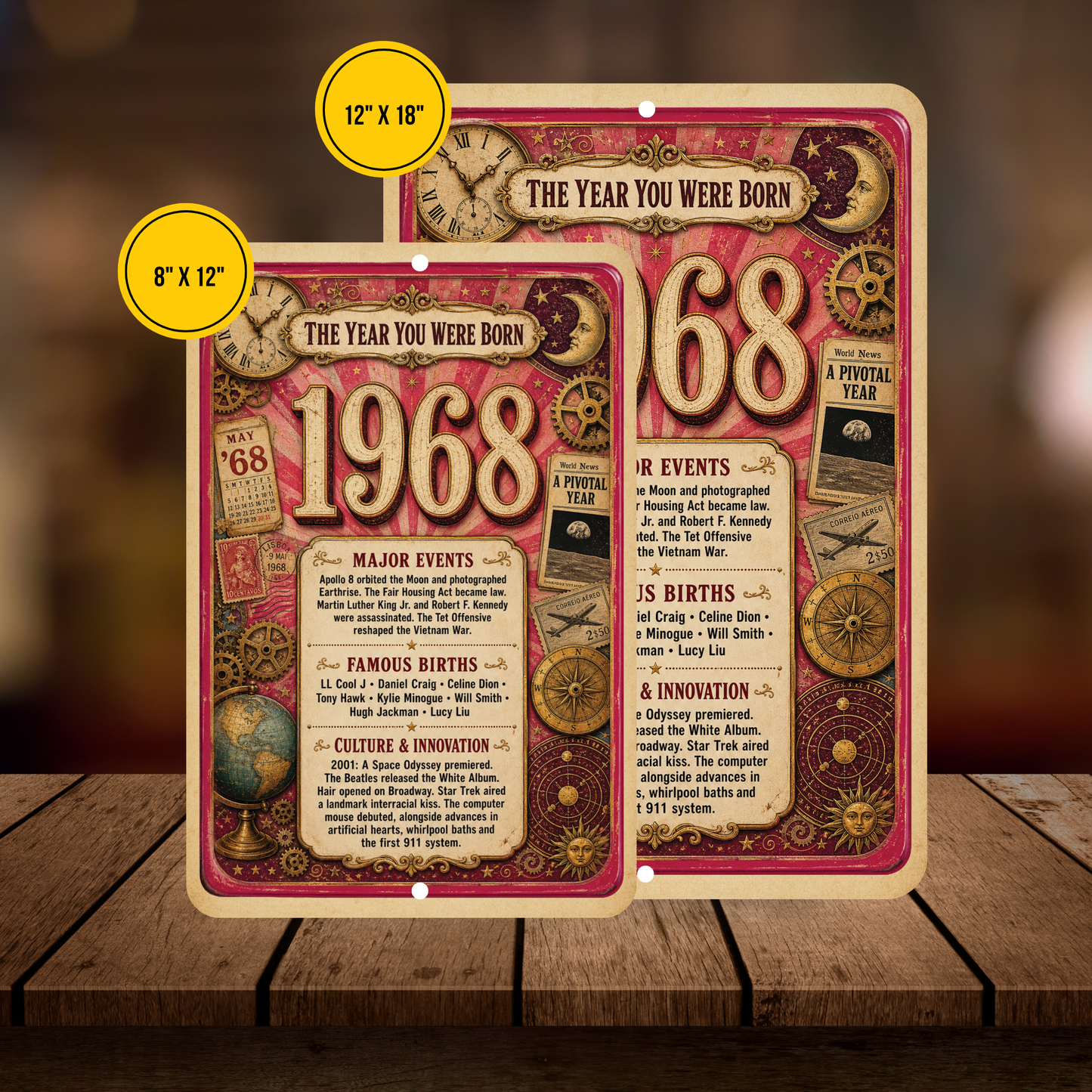 1968 The Year You Were Born Aluminum Sign – Vintage Birthday & Anniversary Gift