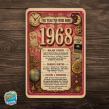1968 The Year You Were Born Aluminum Sign – Vintage Birthday & Anniversary Gift