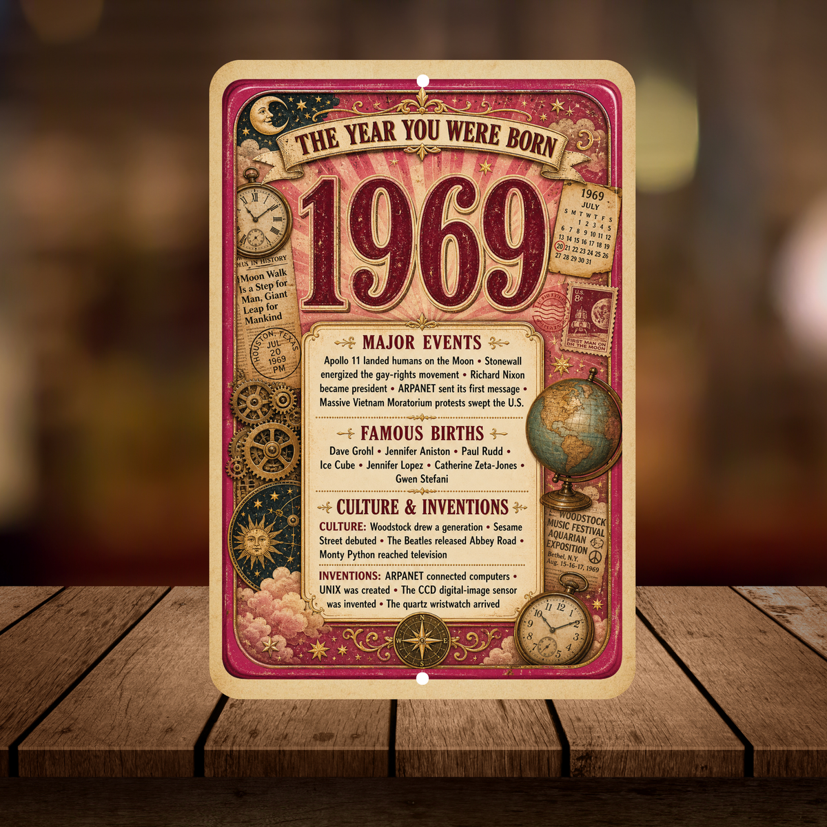 1969 The Year You Were Born Aluminum Sign – Vintage Birthday & Anniversary Gift